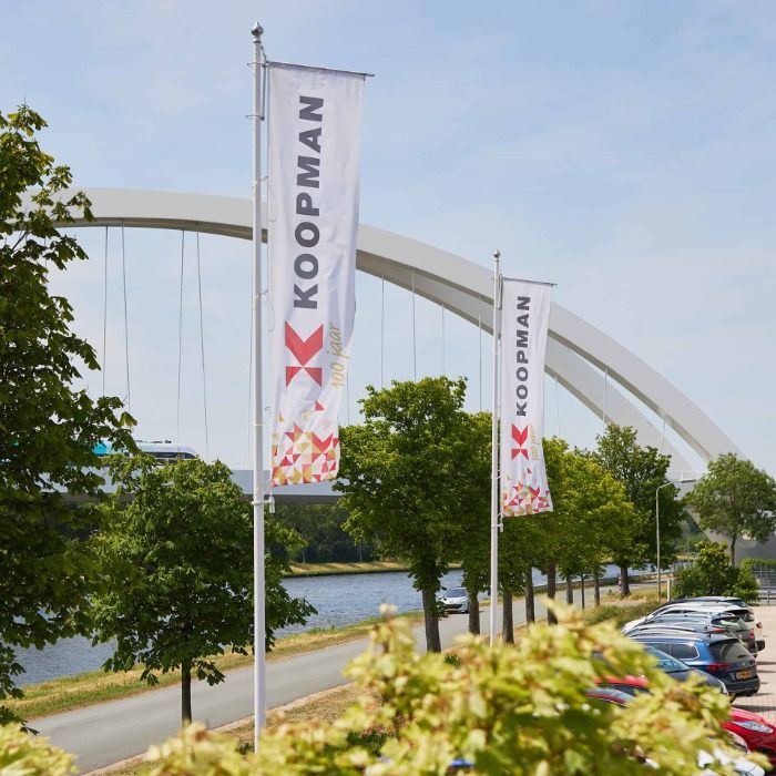 6 meter Polyester Fahnenmast mit hissbarem Ausleger